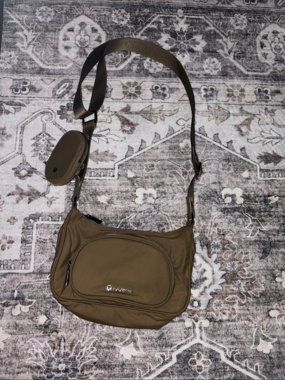 lululemon athletica Olive Green Crossbody Bag with Detachable Coin Pouch